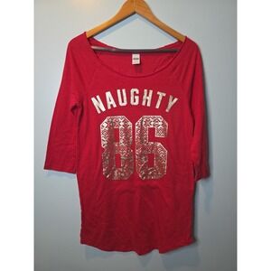 Victorias Secret VS PINK Red Naughty Not‎ Nice Sleep Shirt Dress Sz S - Flaw